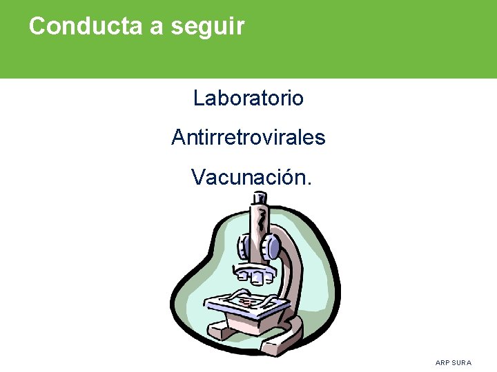 Conducta a seguir Laboratorio Antirretrovirales Vacunación. ARP SURA 
