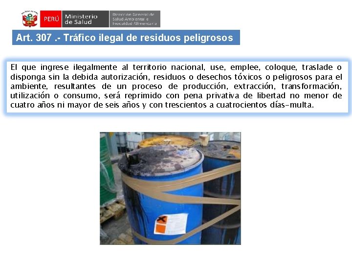Art. 307. - Tráfico ilegal de residuos peligrosos El que ingrese ilegalmente al territorio