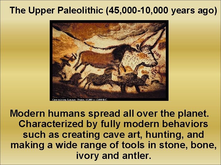 The Upper Paleolithic (45, 000 -10, 000 years ago) Modern humans spread all over