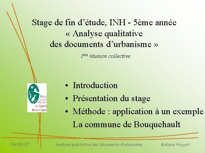Stage de fin d’étude, INH - 5ème année « Analyse qualitative des documents d’urbanisme