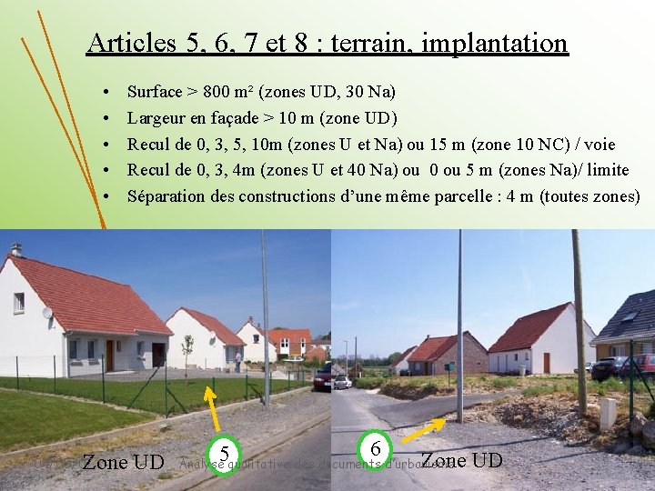 Articles 5, 6, 7 et 8 : terrain, implantation • • • Surface >