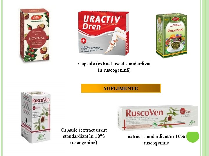 Capsule (extract uscat standardizat în ruscogenină) SUPLIMENTE Capsule (extract uscat standardizat în 10% ruscogenine)