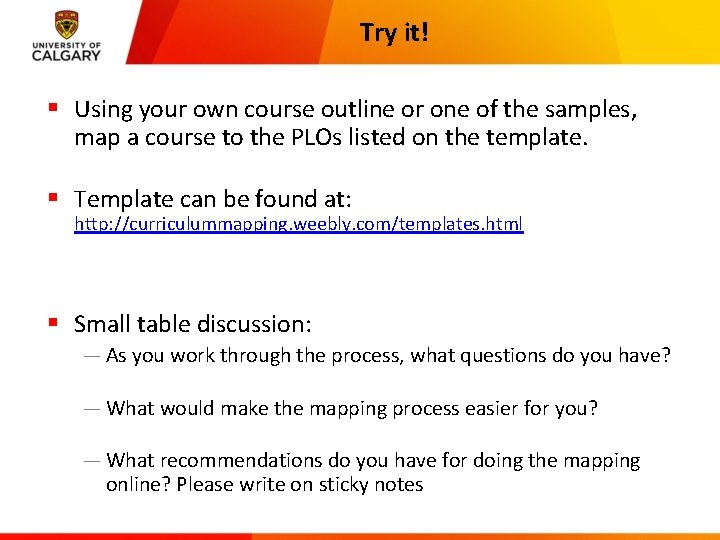 Try it! § Using your own course outline or one of the samples, map