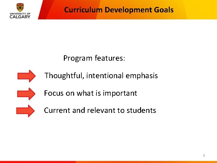 Curriculum Development Goals Program features: Thoughtful, intentional emphasis Focus on what is important Current