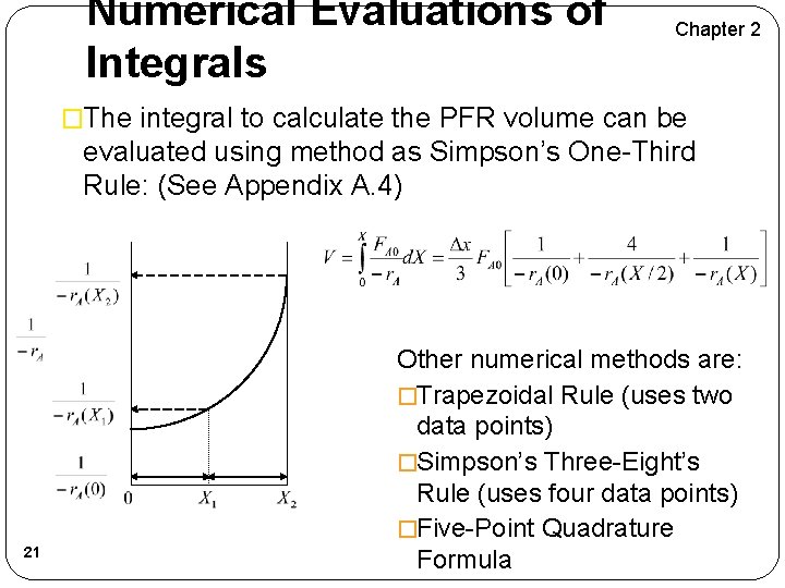 Numerical Evaluations of Integrals Chapter 2 �The integral to calculate the PFR volume can Numerical Evaluations of Integrals Chapter 2 �The integral to calculate the PFR volume can