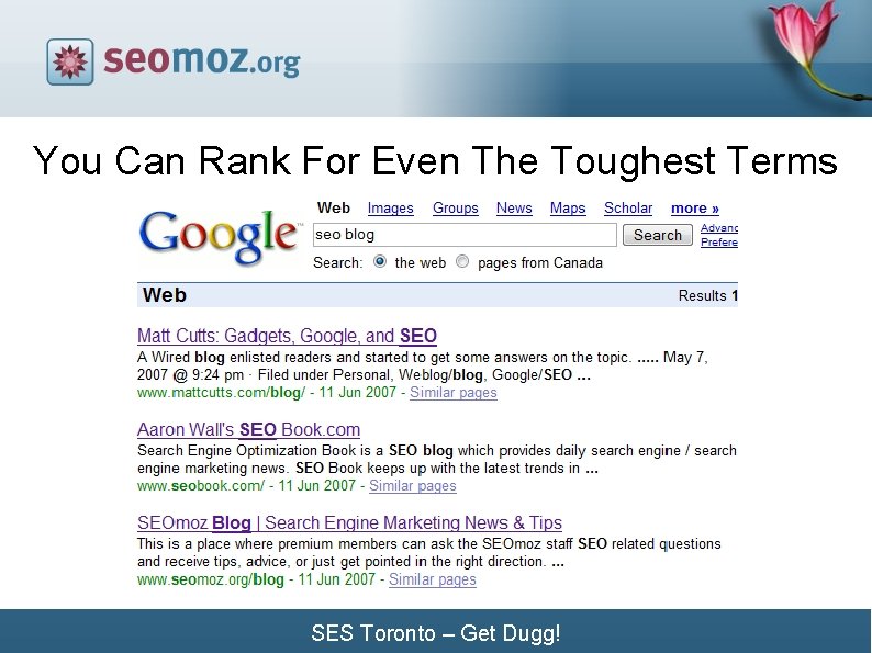 You Can Rank For Even The Toughest Terms SES Toronto – Get Dugg! 