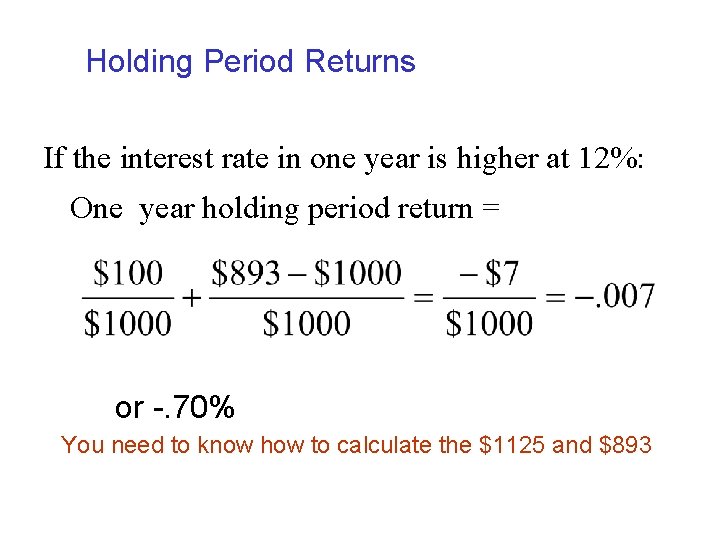 Holding Period Returns If the interest rate in one year is higher at 12%: