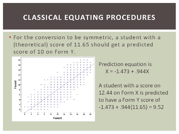 CLASSICAL EQUATING PROCEDURES § For the conversion to be symmetric, a student with a