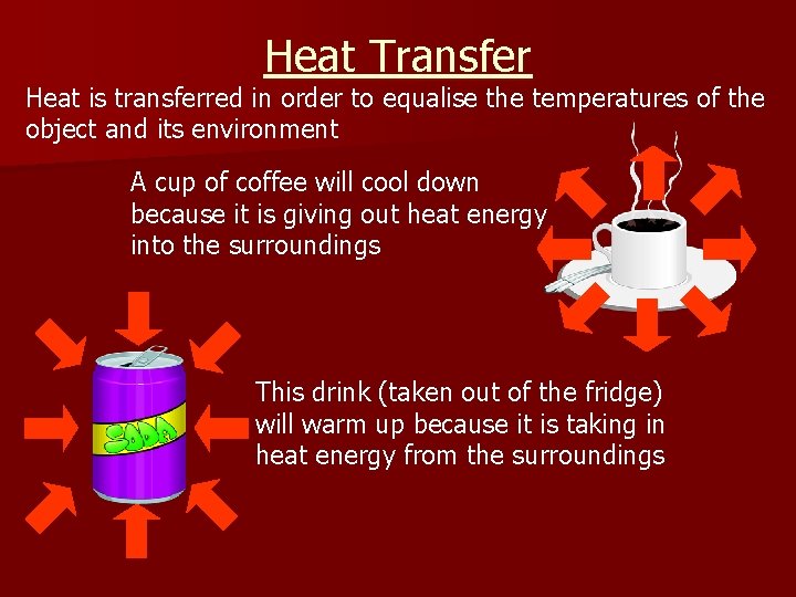 Heat Transfer Heat is transferred in order to equalise the temperatures of the object