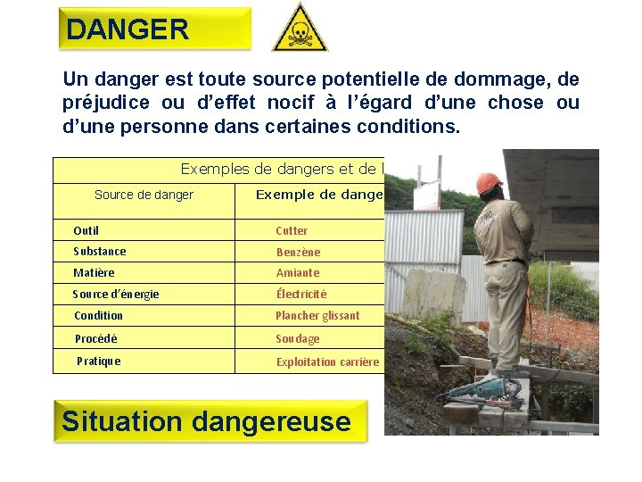 DANGER Un danger est toute source potentielle de dommage, de préjudice ou d’effet nocif