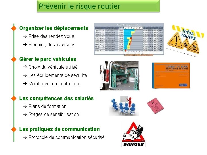 Prévenir le risque routier Organiser les déplacements à Prise des rendez-vous à Planning des