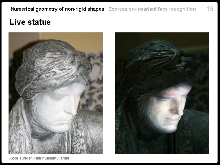 Numerical geometry of non-rigid shapes Expression-invariant face recognition Live statue Acco Turkish bath museum,