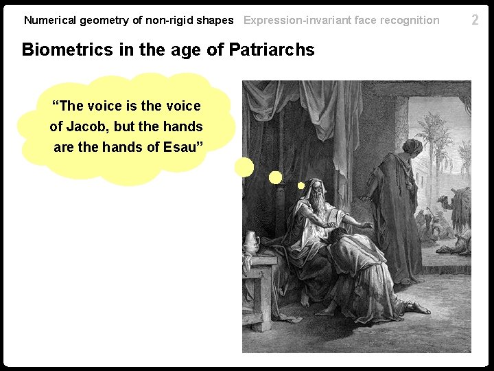 Numerical geometry of non-rigid shapes Expression-invariant face recognition Biometrics in the age of Patriarchs