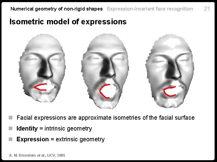 Numerical geometry of non-rigid shapes Expression-invariant face recognition Isometric model of expressions n Facial Numerical geometry of non-rigid shapes Expression-invariant face recognition Isometric model of expressions n Facial