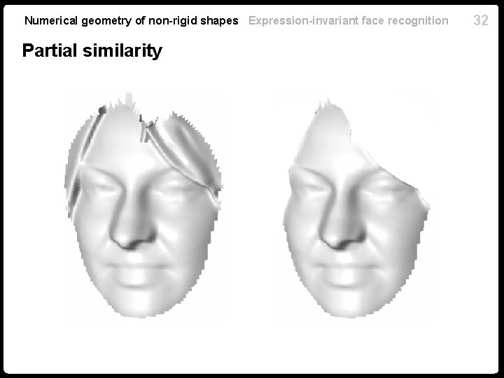 Numerical geometry of non-rigid shapes Expression-invariant face recognition Partial similarity 32 