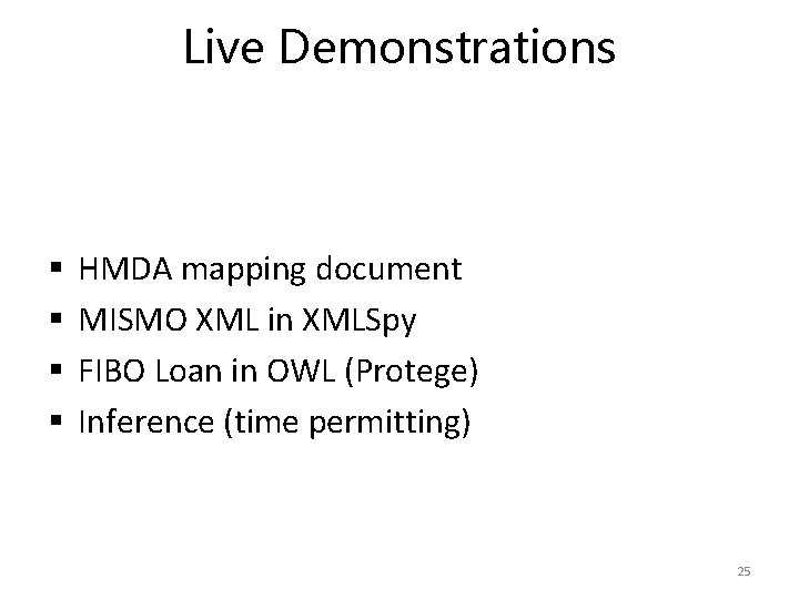 Live Demonstrations § § HMDA mapping document MISMO XML in XMLSpy FIBO Loan in