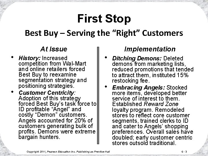 First Stop Best Buy – Serving the “Right” Customers • • At Issue History: