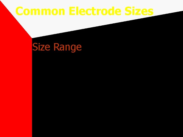 Common Electrode Sizes Size Range 1/16 to 5/16 