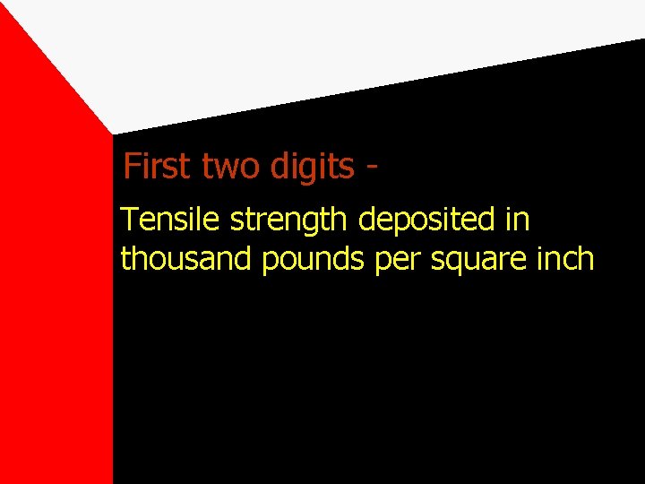 First two digits Tensile strength deposited in thousand pounds per square inch 