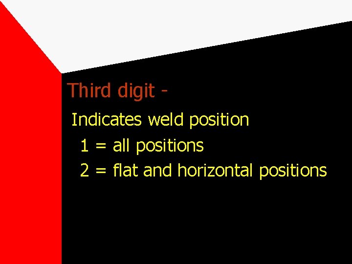 Third digit Indicates weld position 1 = all positions 2 = flat and horizontal