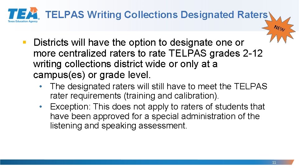 TELPAS Writing Collections Designated Raters NEW § Districts will have the option to designate