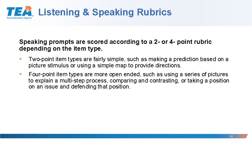 Listening & Speaking Rubrics Speaking prompts are scored according to a 2 - or