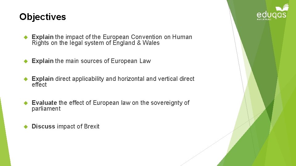 Objectives Explain the impact of the European Convention on Human Rights on the legal
