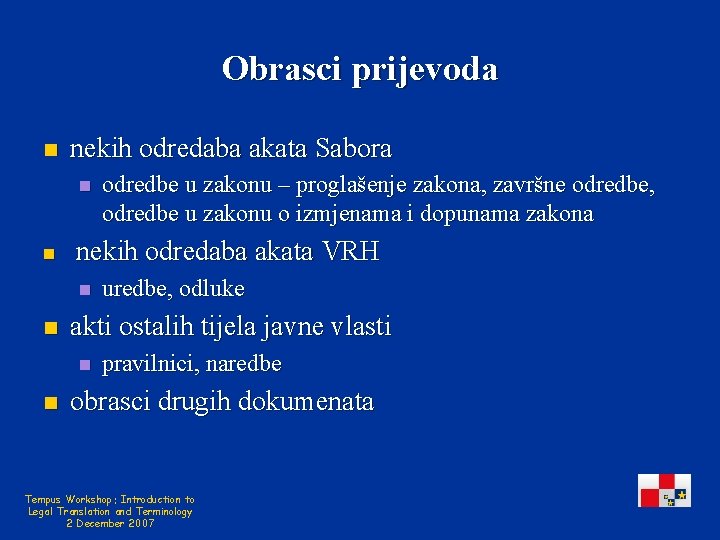 Obrasci prijevoda n nekih odredaba akata Sabora n n nekih odredaba akata VRH n