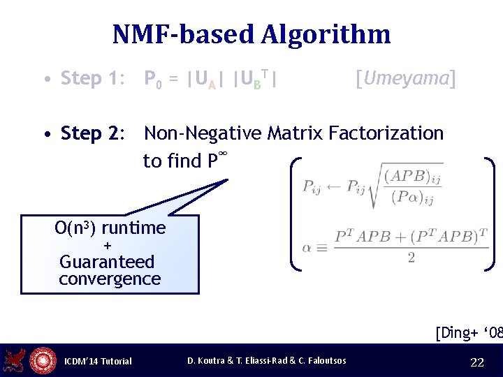 NMF-based Algorithm • Step 1: P 0 = |UA| |UBT| [Umeyama] • Step 2: