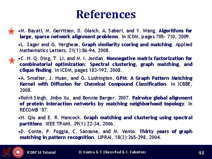 References • M. Bayati, M. Gerritsen, D. Gleich, A. Saberi, and Y. Wang. Algorithms