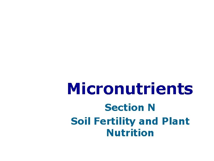Micronutrients Section N Soil Fertility and Plant Nutrition 