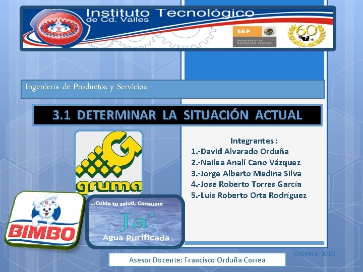 Ingeniería de Productos y Servicios 3. 1 DETERMINAR LA SITUACIÓN ACTUAL Integrantes : 1.