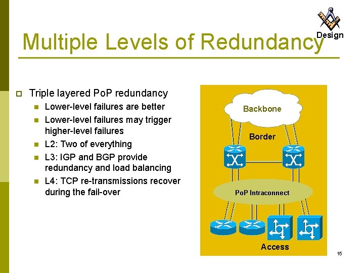 Multiple Levels of Redundancy Design p Triple layered Po. P redundancy n n n