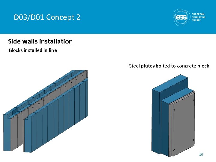 D 03/D 01 Concept 2 Side walls installation Blocks installed in line Steel plates