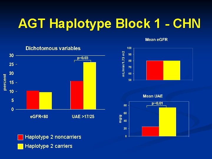 AGT Haplotype Block 1 - CHN p=0. 03 p=0. 01 Haplotype 2 noncarriers Haplotype