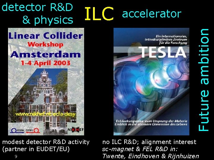 ILC accelerator Future ambition detector R&D & physics modest detector R&D activity (partner in