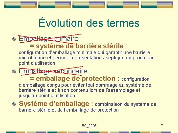 Évolution des termes Emballage primaire = système de barrière stérile : configuration d’emballage minimale