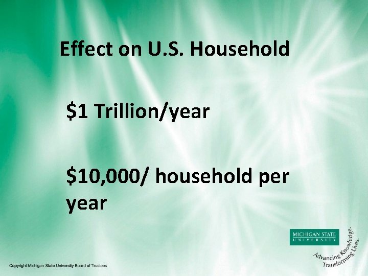 Effect on U. S. Household $1 Trillion/year $10, 000/ household per year 
