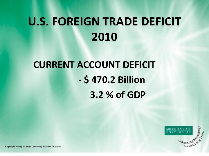 U. S. FOREIGN TRADE DEFICIT 2010 CURRENT ACCOUNT DEFICIT - $ 470. 2 Billion