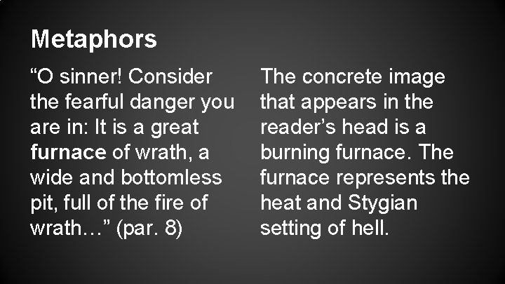 Metaphors “O sinner! Consider the fearful danger you are in: It is a great