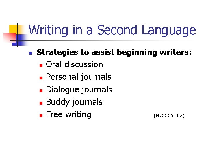 Writing in a Second Language n Strategies to assist beginning writers: n n n Writing in a Second Language n Strategies to assist beginning writers: n n n