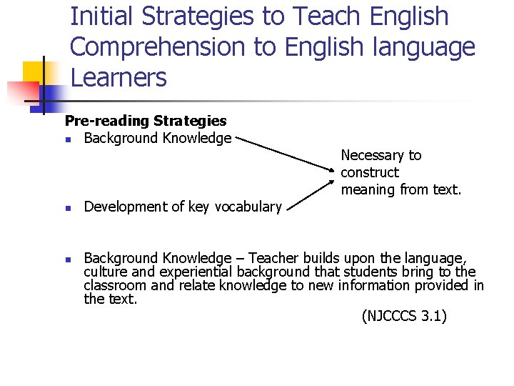 Initial Strategies to Teach English Comprehension to English language Learners Pre-reading Strategies n Background Initial Strategies to Teach English Comprehension to English language Learners Pre-reading Strategies n Background