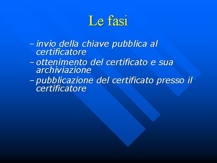 Le fasi – invio della chiave pubblica al certificatore – ottenimento del certificato e