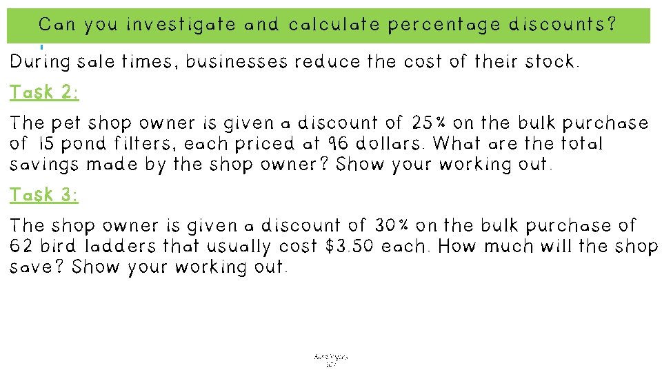 Can you investigate and calculate percentage discounts? During sale times, businesses reduce the cost Can you investigate and calculate percentage discounts? During sale times, businesses reduce the cost