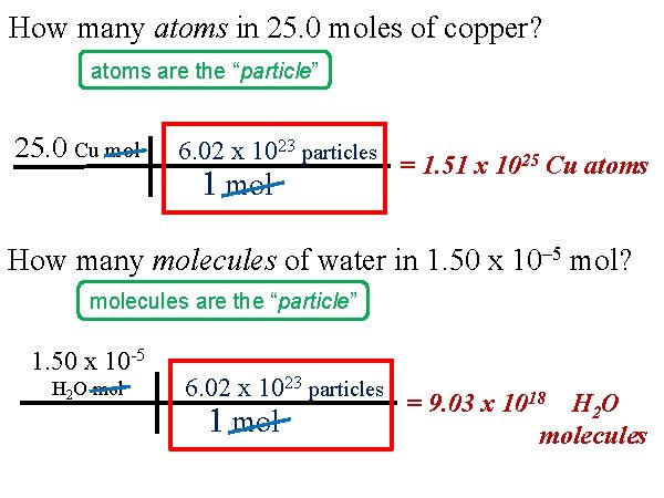 How many atoms in 25. 0 moles of copper? atoms are the “particle” 25. How many atoms in 25. 0 moles of copper? atoms are the “particle” 25.
