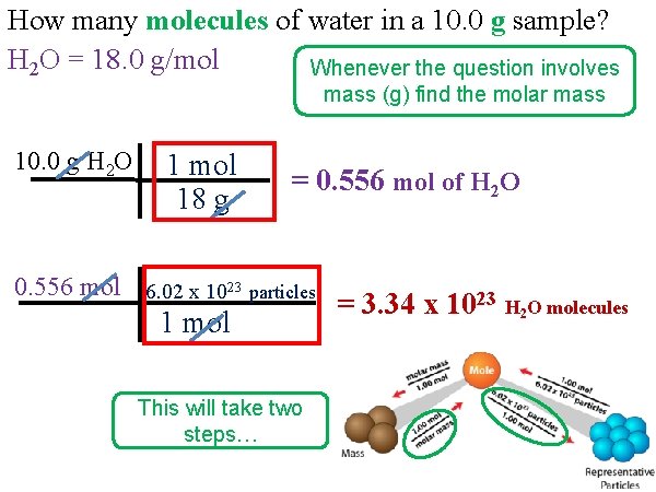 How many molecules of water in a 10. 0 g sample? H 2 O How many molecules of water in a 10. 0 g sample? H 2 O