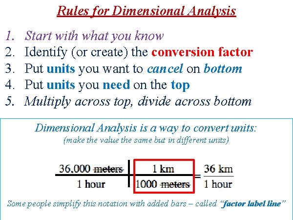 Rules for Dimensional Analysis 1. 2. 3. 4. 5. Start with what you know Rules for Dimensional Analysis 1. 2. 3. 4. 5. Start with what you know