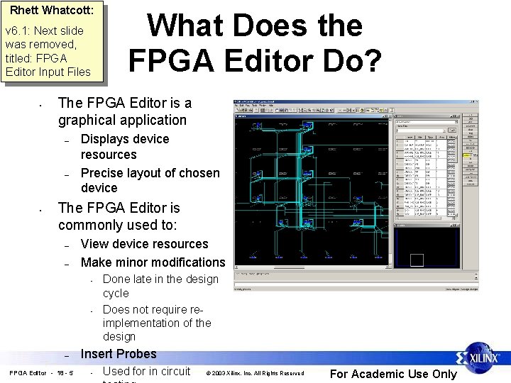 Rhett Whatcott: v 6. 1: Next slide was removed, titled: FPGA Editor Input Files