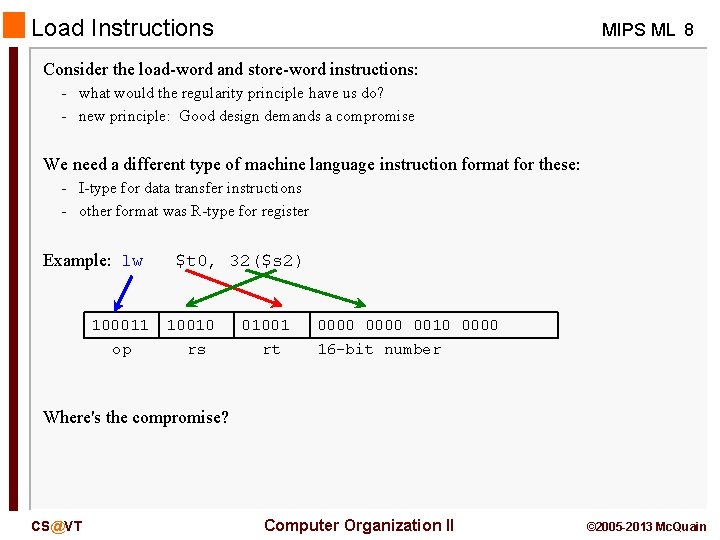 Load Instructions MIPS ML 8 Consider the load-word and store-word instructions: - what would