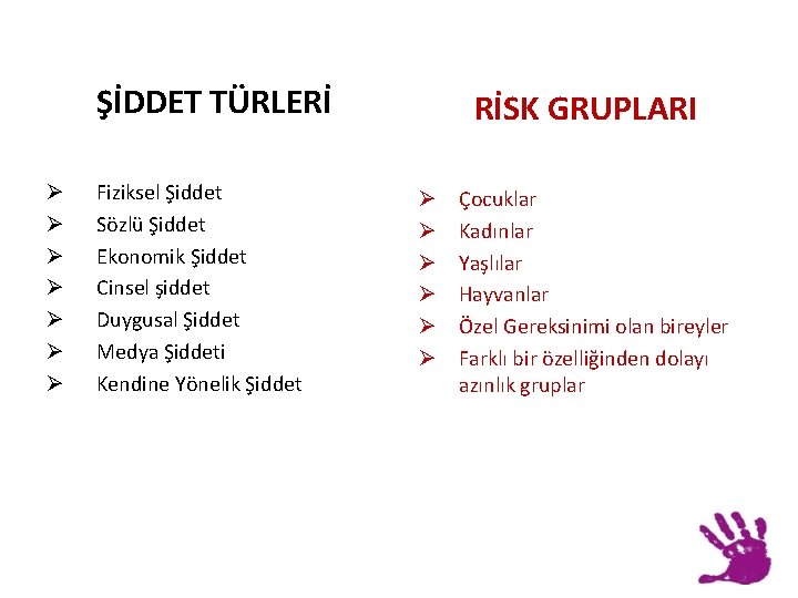 ŞİDDET TÜRLERİ Ø Ø Ø Ø Fiziksel Şiddet Sözlü Şiddet Ekonomik Şiddet Cinsel şiddet